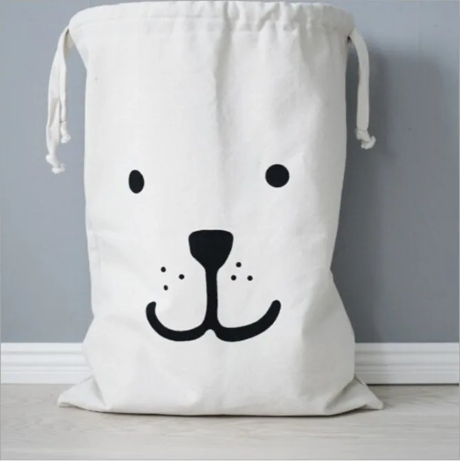 INS Large Baby Toys Canvas Bear Laundry Hanging Drawstring Bag Household Pouch Bag Housekeeping Toys 48*68cm