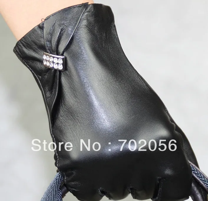 

rhinestone Five Finger Leather gloves leather gloves Lambskin GLOVE 12pair/lot #3146