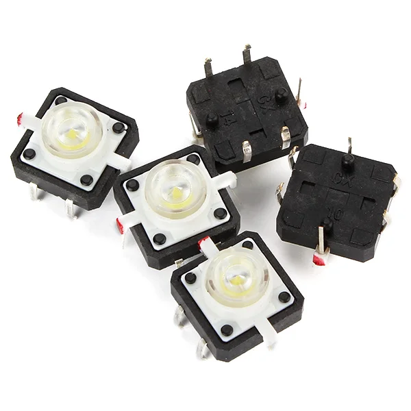 12 x 12mm White 4pin Tactile Push Button Switch Tact With LED Pack of 20