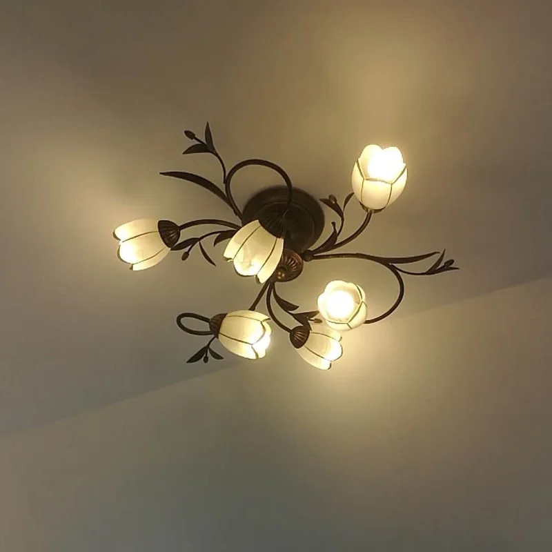 Foyer Modern LED Ceiling Lighting Flower Bedroom Fixtures Ceiling Lamps Classic Children\'s Room Wrought Iron Flush Mounted Retro