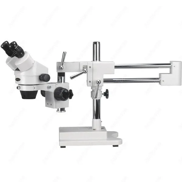 Binocular Stereo Microscope--AmScope Supplies 7X-90X Binocular Stereo Zoom  with Double Arm Boom Stand