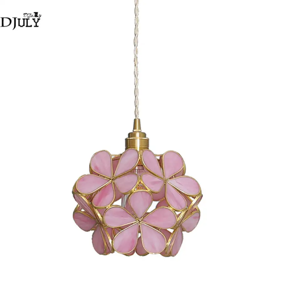 japan style manual glass petal pendant lights for living room clothing store girls bedroom pink hanging lamp loft led luminaire