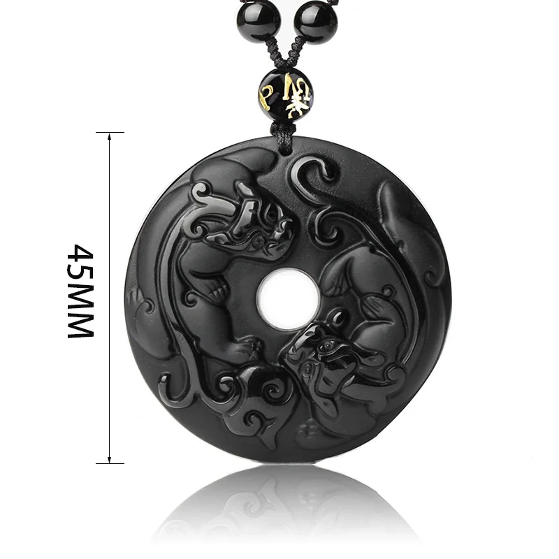 Natural Obsidian Stone Double PiXiu Brave Troops Dragon Pendant Necklace Fashion Jewelry For Man&Woman Lucky Pendant Free beads