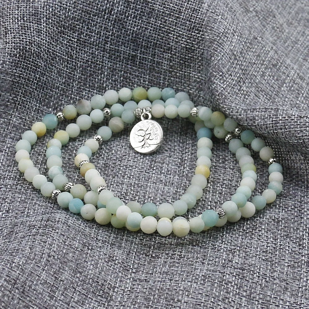 6mm Frosted Amazonite Bracelet Prayer Beads Tree Life bracelet 108 Amazonite Mala Beads Bracelet For Women ,Energy Bracelet