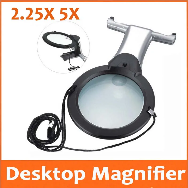 2.25X 5X LED Illuminated Reading Sewing Embroidery Magnifying Glass with Neck Strap Cross Stitching Lupa Magnifier