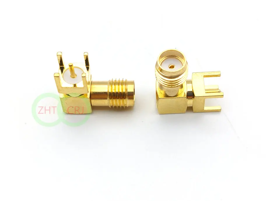 

50pcs/100pcs-500pcs COPPER Gold SMA female right angle solder PCB mount RF Adapter