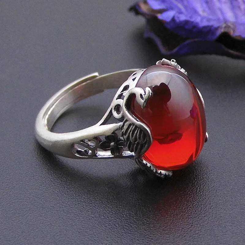 

925 sterling silver, Thai silver frosted garnet, peacock open ring, index finger ring new style