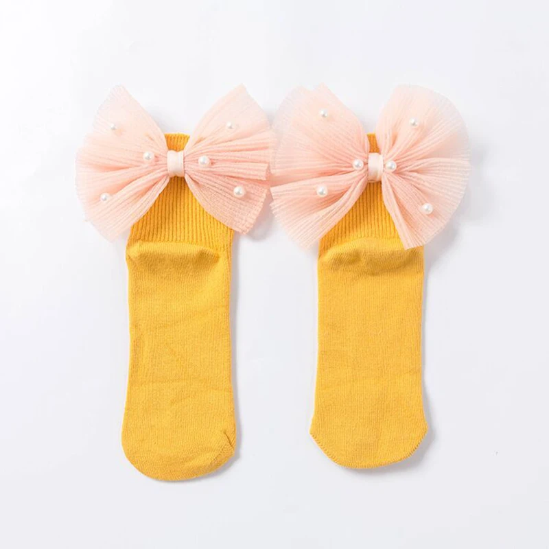 New Baby Girls Socks With Bows Toddlers Infants Cotton Ankle Socks Beading Baby Girls Princess Sock Cute Children Socks