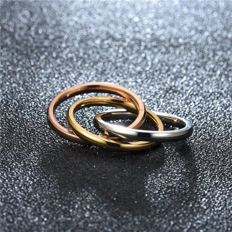 Wholesale Jewelry --  316L Titanium steel 3 Round Rings for Women Men no Fade mix Gold Color