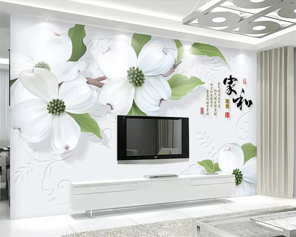 

Beibehang Custom wallpaper 3D stereo white flowers floral TV background wall home decoration living room bedroom 3d wallpaper