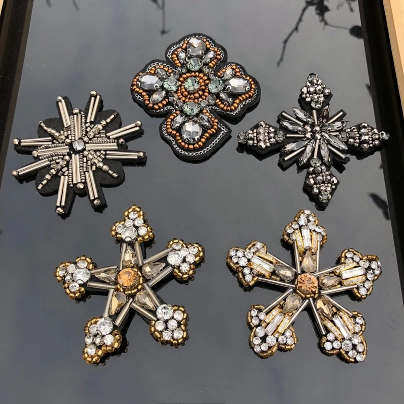 Beaded Snowflake Patch Octagonal Star Badge Rhinestone Beading Applique Jackets Shoes Bags Jeans DIY Decoration Patches