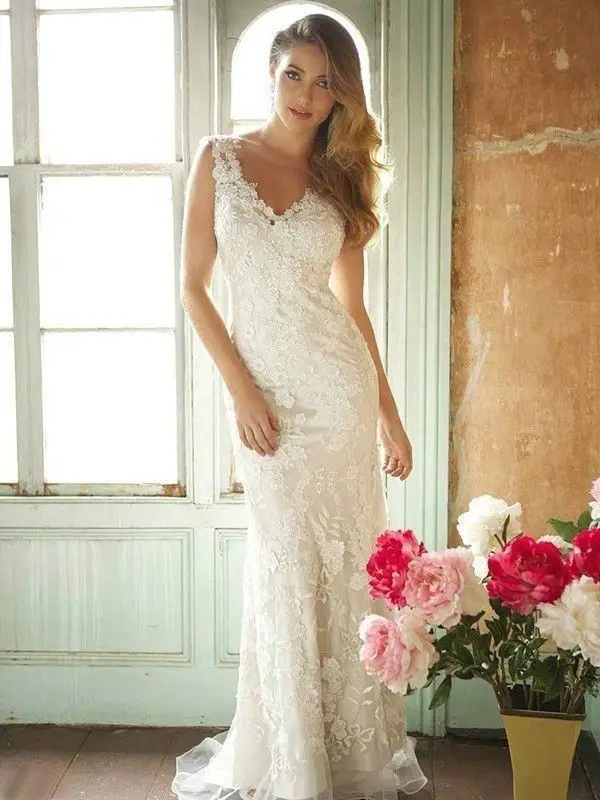 

Hot Sale Mermaid V Neck Wedding Dresses White Ivory Lace Bridal Gown Custom Make Size 2 4 6 8 10 12 14 16 16w 18w 20w 22w 24w