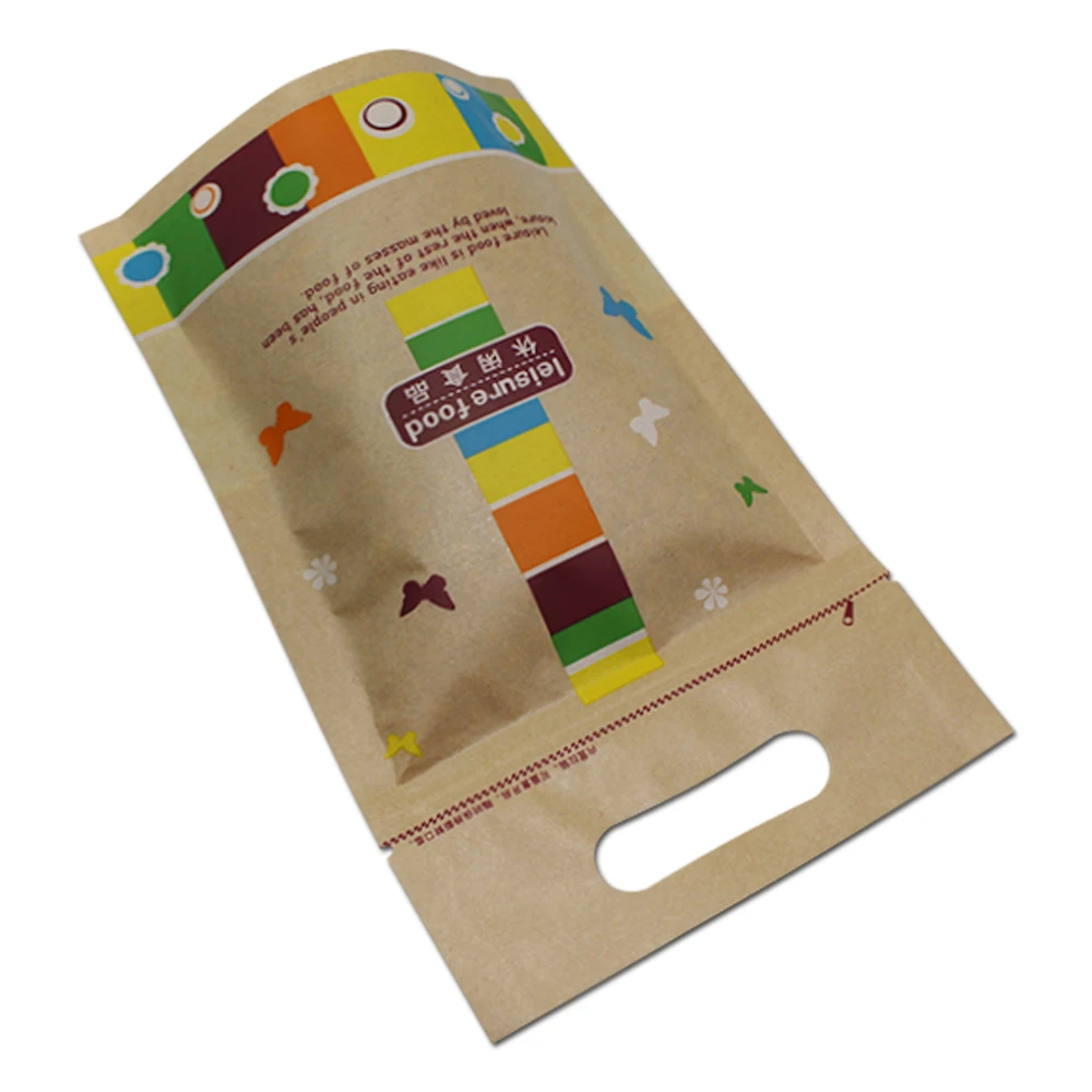 50Pcs Doypack Kraft Paper Bag Food Organizer Bag Coffee Tea Storage Bag Matte Clear Window Package Zipper Bag Portable Handle