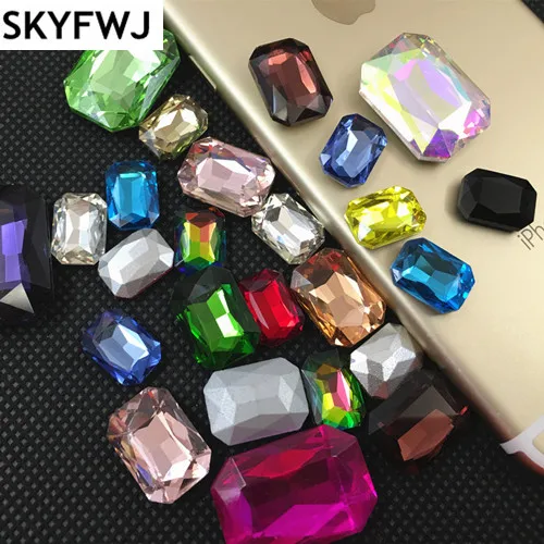 All Colors Sizes 6x8,8x10,10x14,13x18,18x25,18x27mm Rectangle Octagon Glass Crystal Fancy Stone For Dress Decoration,Garment