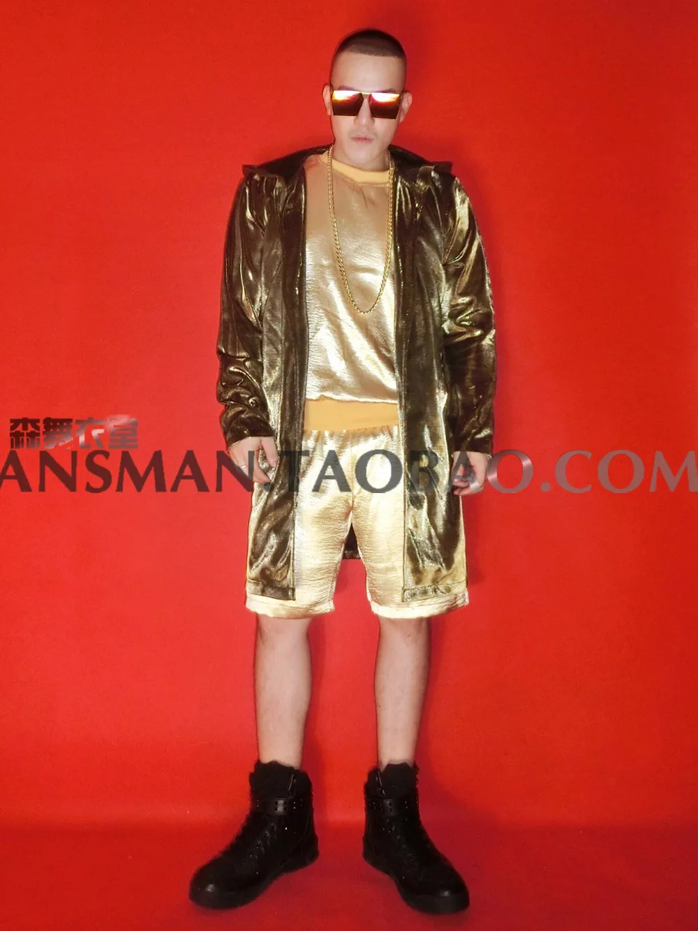 Nightclub Fashion Male DJ singer Gold long hip-hop Long Cloak Costumes suit party show stage dance wear