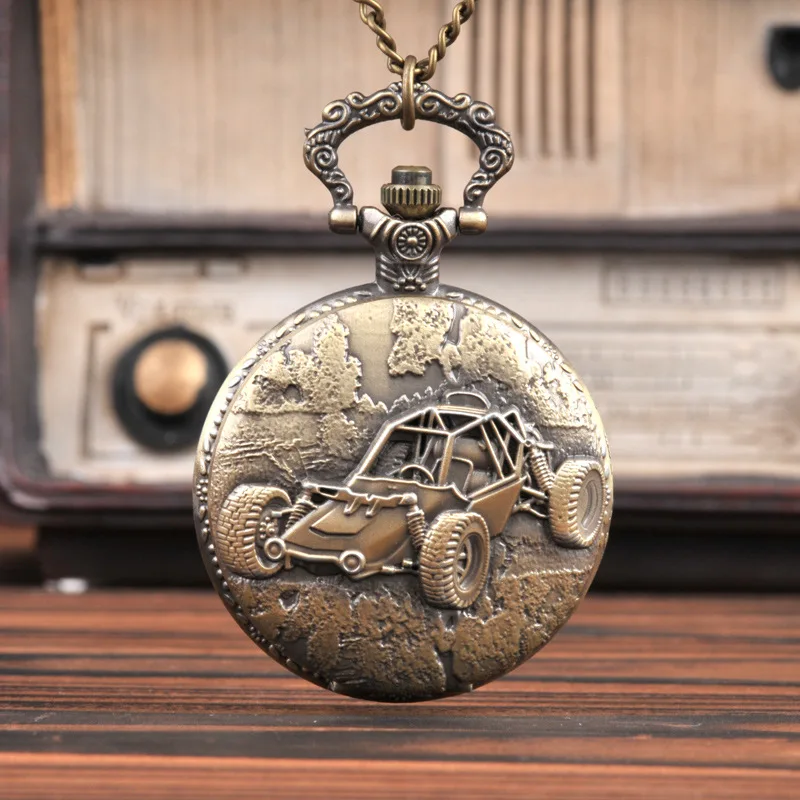 

2003 Large Vintage Bronze Cool Car with Four Wheels A Best Gift for Game Pocket Watch with waist chain