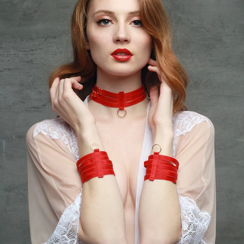 

Red Elastic Bracelet O-ring Polyester Harnes Necklace Harness Bracelet Set Erotic Body Harness Foot Harness Valentine's Day gift