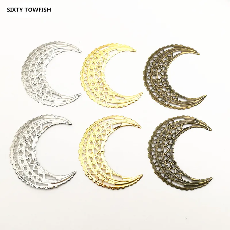 20 pcs/lot 39x44mm Gold color/White K/Antique bronze Metal Filigree Moon Slice Charms Base Settings Jewelry DIY Components