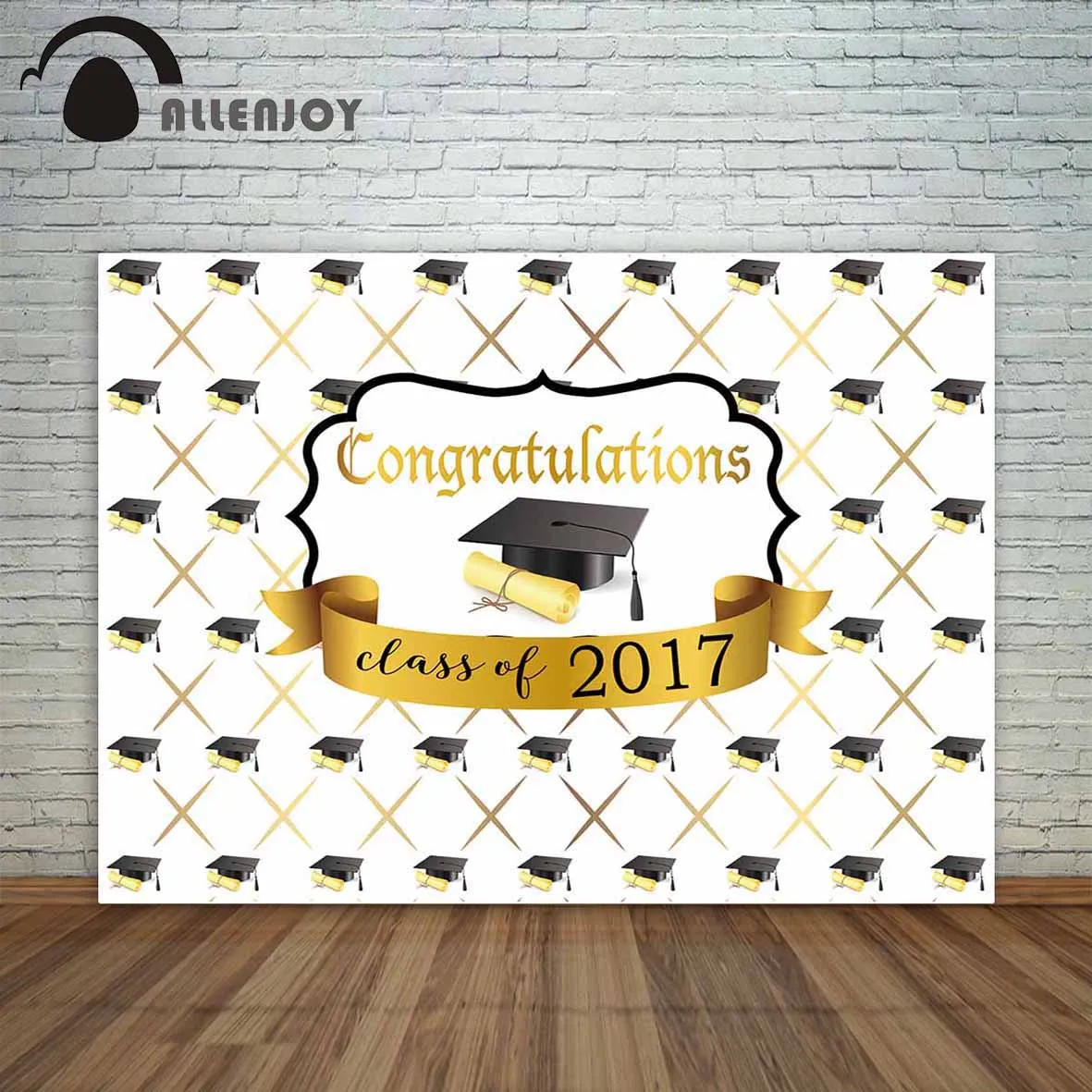 Allenjoy background photography congratulation graduation cap diploma golden ribbon celebration step repeat Backdrop photocall