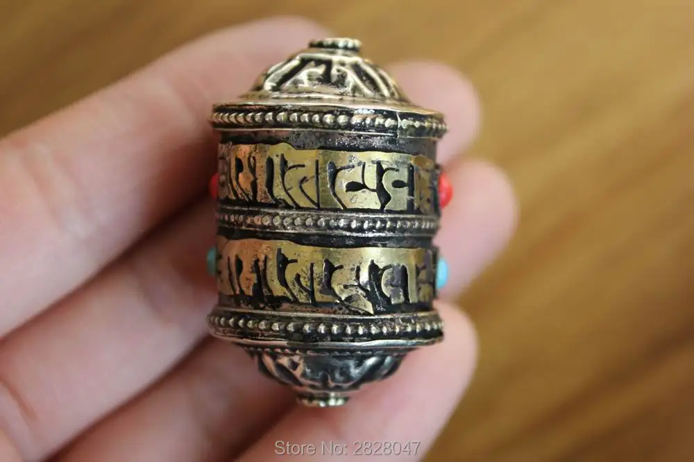 PN982 Handmade Nepalese Ethnic Tibetan Brass Om Mani Padme Hum 24mm Prayer Wheel Prayer Box Gau Amulet Pendant