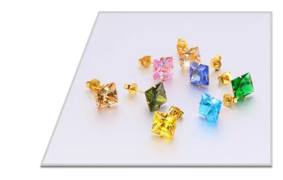 PE90 Titan-Ohrringe mit 5mm AAA Bunten Quadratischen Zirkonia 316L Edelstahl-Ohrringe IP-Beschichtung Nicht Verblassend Allergiefrei – Detail 19
