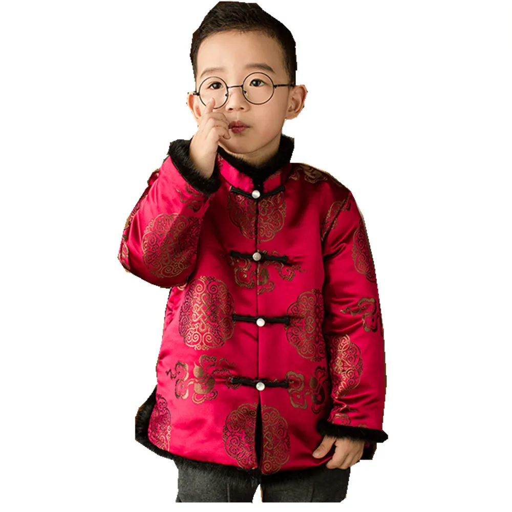 Red Children Coat Winter Tang Suit For Baby Boy Chinese Clothes Outfits Mink Hair Kids Outerwear Jacket Boys Outfits Dress 4-12