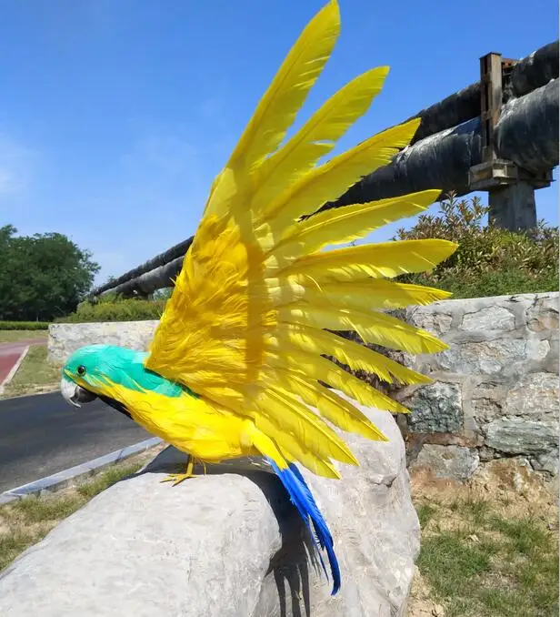 artificial bird yellow feathers parrot spreading wings parrot large 45x60cm handicraft prop,home garden decoration gift p2224