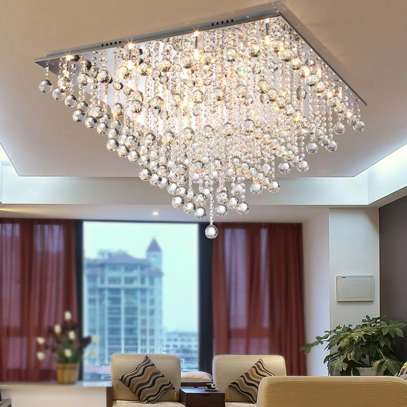 

Square Crystal Ceiling Lamp LED Ceiling Lighting Fixtures luxury Bedroom Living Room Plafonnier Stainless Steel Lustres