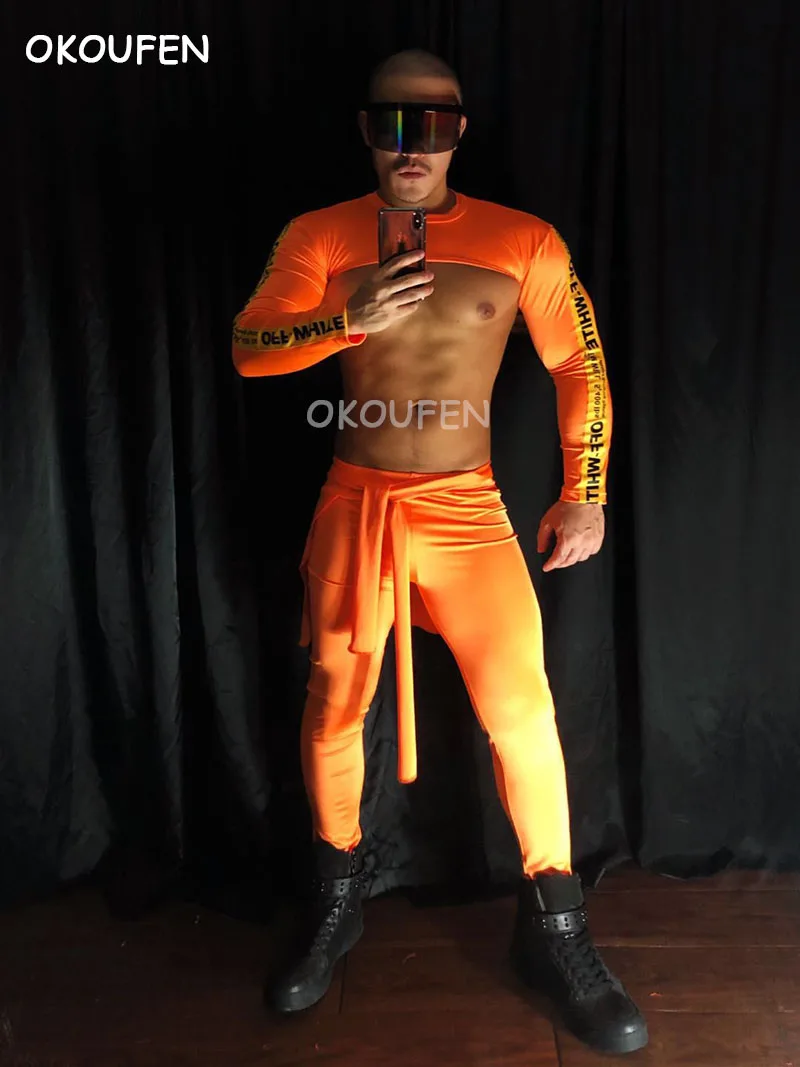 Nightclub Men and Women Gogo Sexy Costumes Bar Club Male Singer Dancer Night Scene DS Fluorescent Overalls Stage Show Outfit