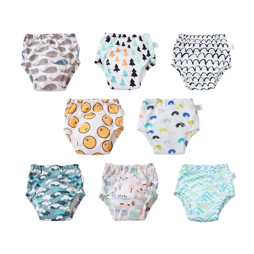 8pcs/set Reusable Baby Potty Training Pants Washable Nappy Training Panties Kids Cloth Diaper Nappies Changing Underwears