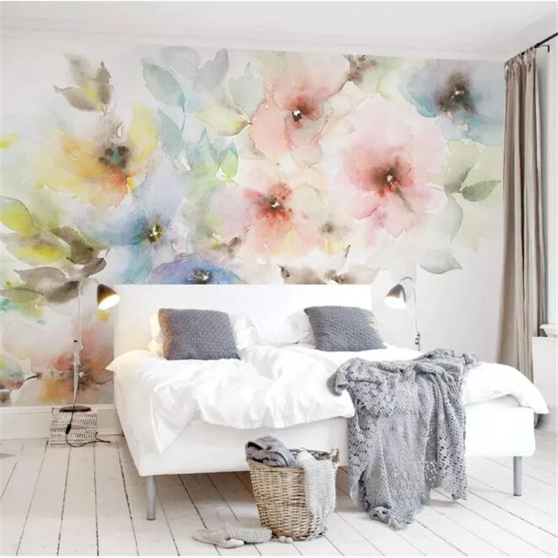 Wall papers home decor Custom wallpaper Hand painted watercolor fresh flowers Nordic pastoral TV background wall mural behang