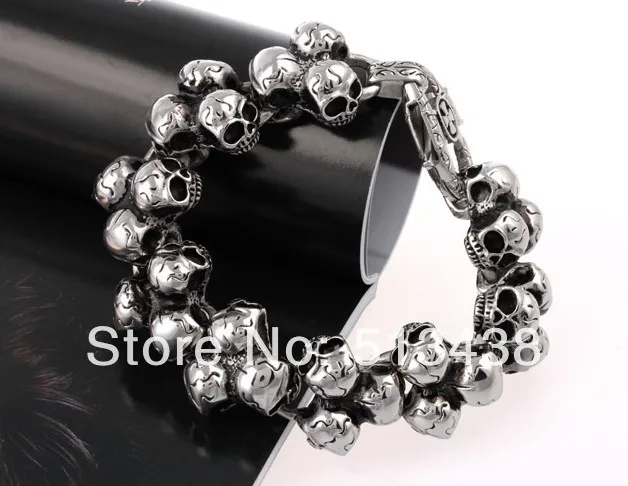 

127g Cool Skull Skeleton Design Stainless Steel Men's Biker chain bracelet 24mm*22cm size