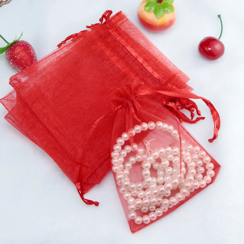 

Hotsale 500pcs/lot Red Organza Bags 5x7cm Small Christmas Drawstring Gift Bag Nice Charm Jewelry Packaging Bags & Pouches