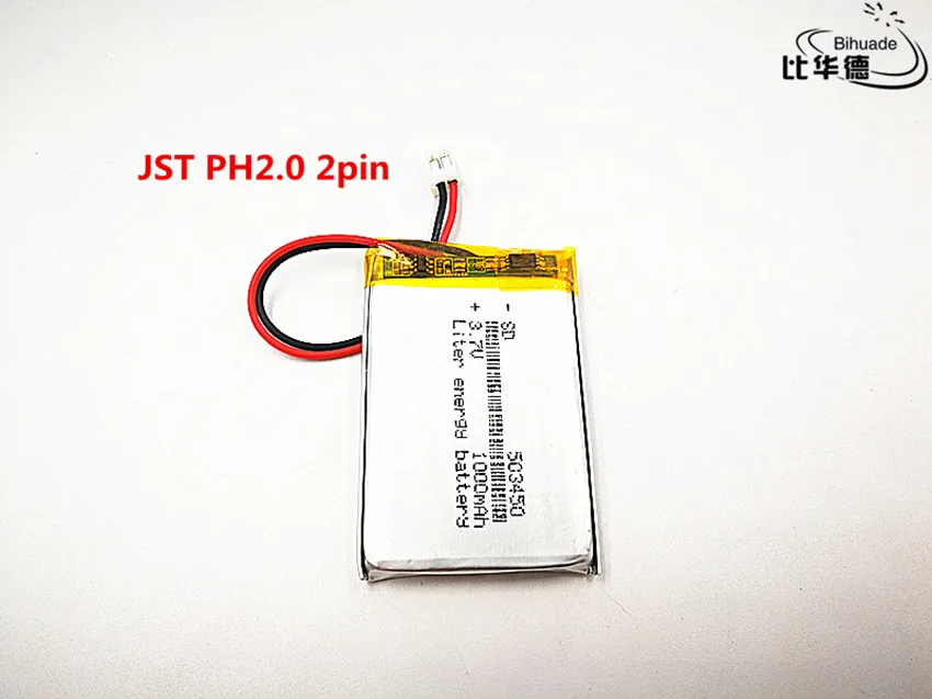 1 sztuk/partia JST PH 2.0mm 2 pi dobrej jakości 3.7 V, 1000 mAH, 503450, polimerowa bateria litowo-jonowa/akumulator litowo-jonowy do TOY, POWER BANK, GPS, mp3, mp4