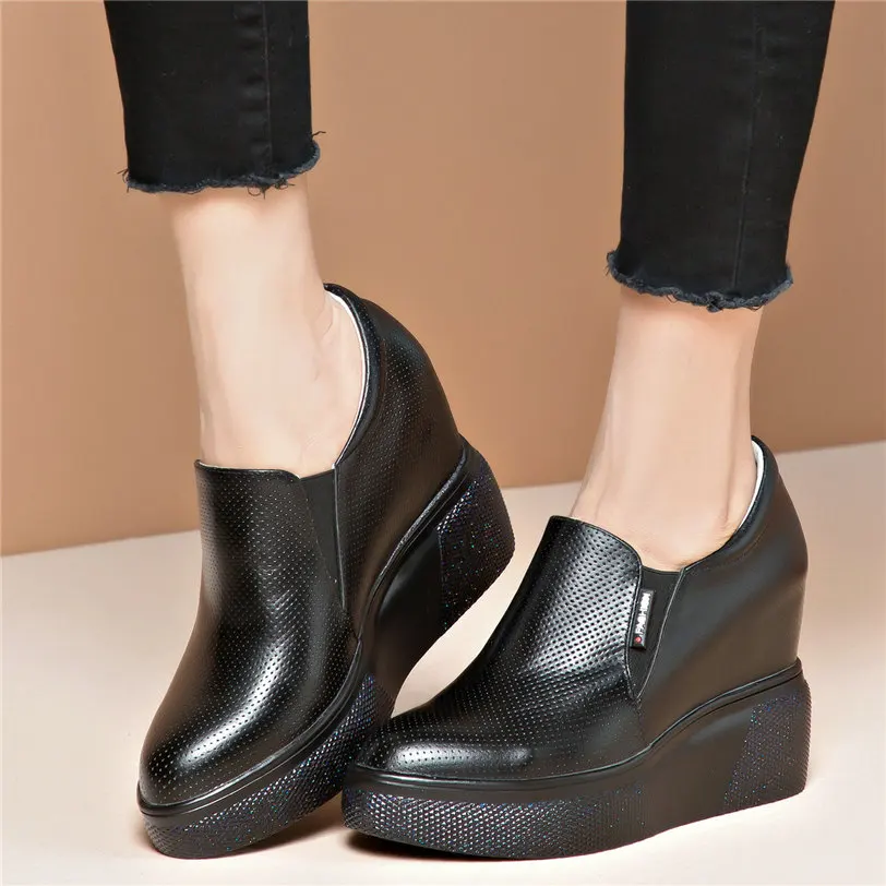 

Trainers Shoes Women Cow Leather Wedges High Heel Party Pumps Summer Tennis Shoes Breathable Platform Oxfords Outdoor Sandals