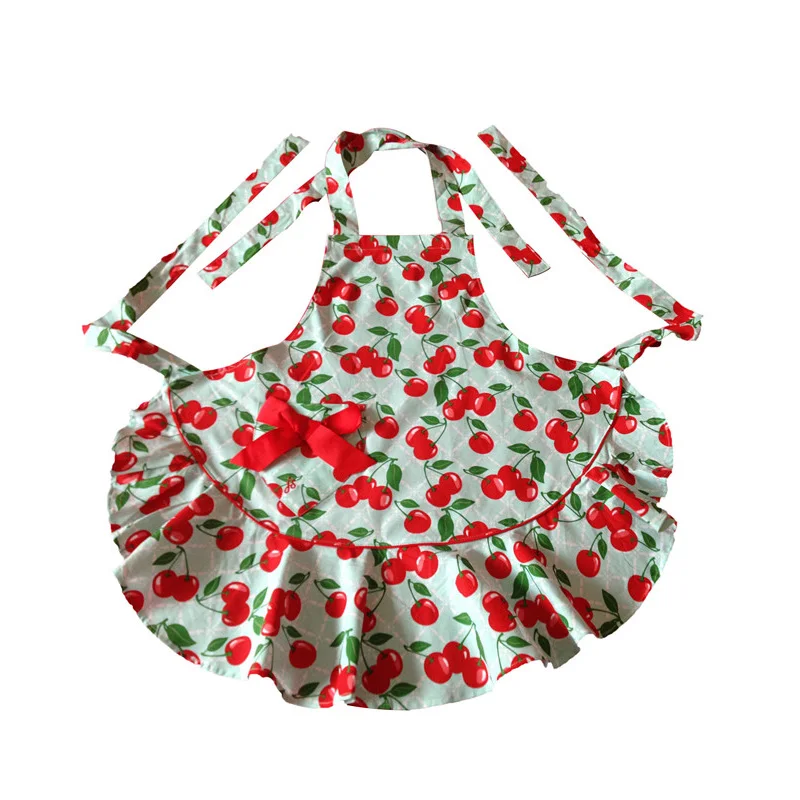 JS Red Floral Blue Courtney Cherry Kitchen Apron Kid Girl Woman Avental Tablier Cuisine Pinafore Apron