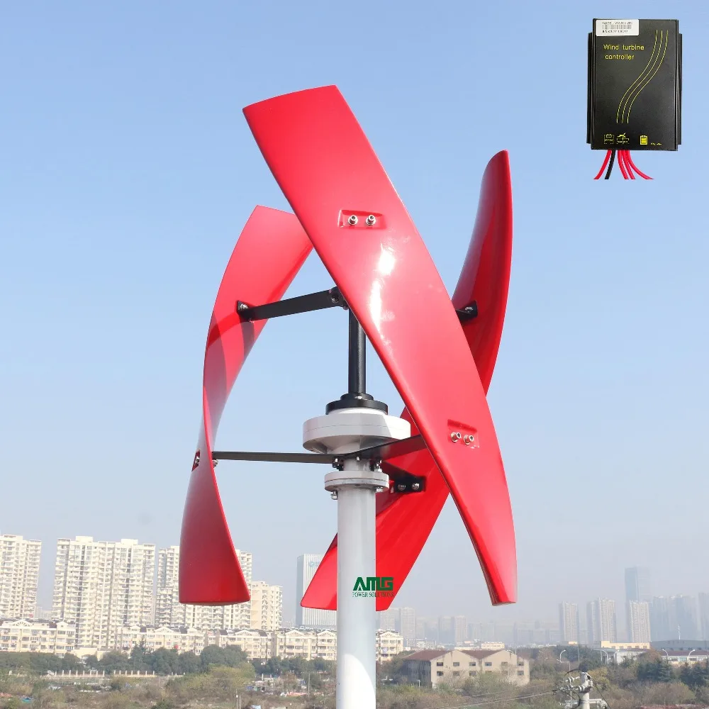 

400W 12V 24V Spiral Wind Turbine Generator Red/White VAWT Vertical Axis Residential Energy With PWM Charger Controller