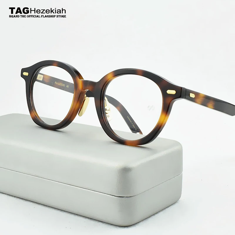 

Brand eyeglasses frame women Retro round Glasses Frame men 2024 myopia computer Vintage Handmade designer spectacle 46-23-143