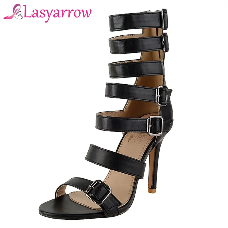 Lasyarrow Women High Heels Sexy Ladies Cut Out Roman Sandals Gladiator Bootie Stilettos Open Toe Shoes Woman Buckle Strap RM294