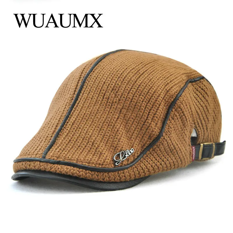 Autumn Winter Beret Hats for Men Dad Ivy Cap Women Visors Thicken Wool Warmer Knitted Cap Casual Crochet Hat Forward Cap