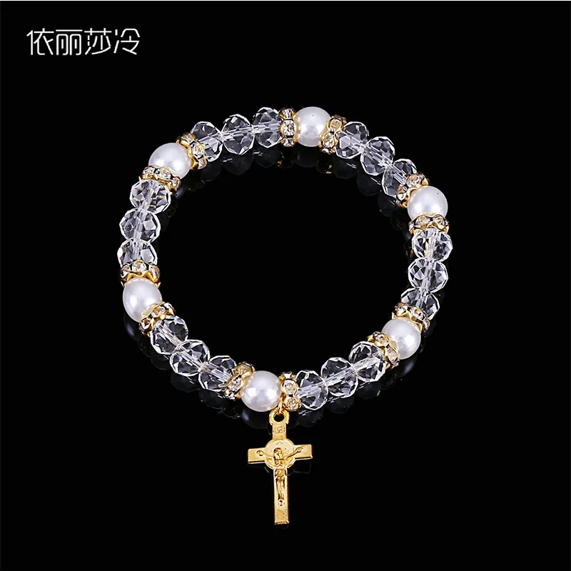 Wholesale Rosary Crystal Bracelet Heart Central Rosary Holy Mercy Jesus Icon Bracelet Religious Gift Center