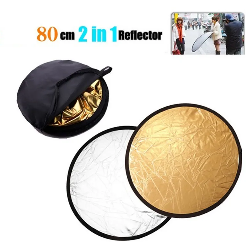 

32"/80cm 2in1 Gold and Silver Handhold Multi Collapsible Portable photo Disc Light Reflector for Photography auxiliary