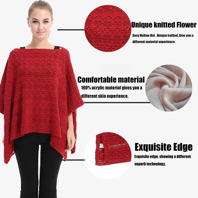 Casual Hollow Knitted Sweater Women Fashion Poncho Scarf Solid Pullover Women Sleeveless Poncho And Capes