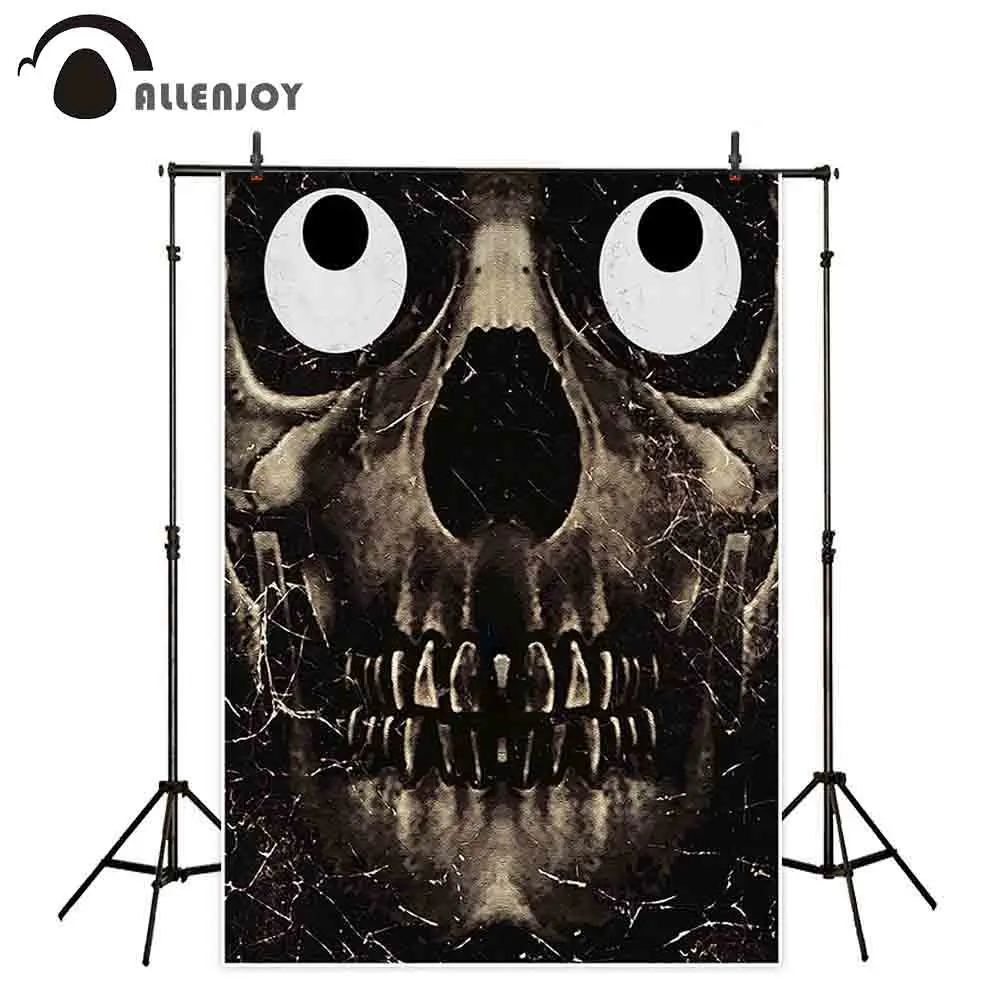 Allenjoy พื้นหลังภาพประตู Dark Skull Funny Expression ฮาโลวีนน่ารักตาพื้นผิวกระดาษเก่า Spiderweb ภาพฉากหลัง