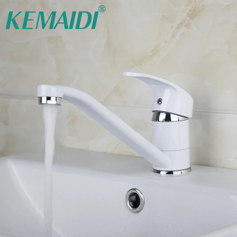 

KEMAIDI Rotatable Spout Kitchen Faucet Single Lever White Painting Swivel Spout Bathroom Basin Mixer Tap torneira