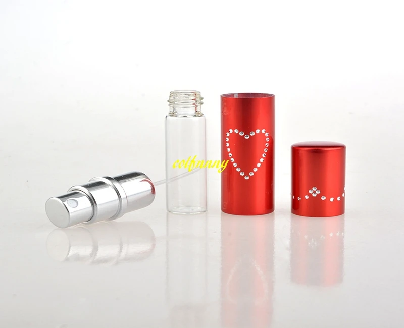 300pcs/lot 5ML Portable Travel Perfume Sprayer Bottle Point drill love Empty Perfume Bottle Makeup Container Spray Bottle