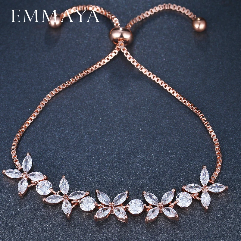 EMMAYA White Zircon CZ Stones Adjustable Flower Charm Bracelets for Women Fashion Cheap Jewelry