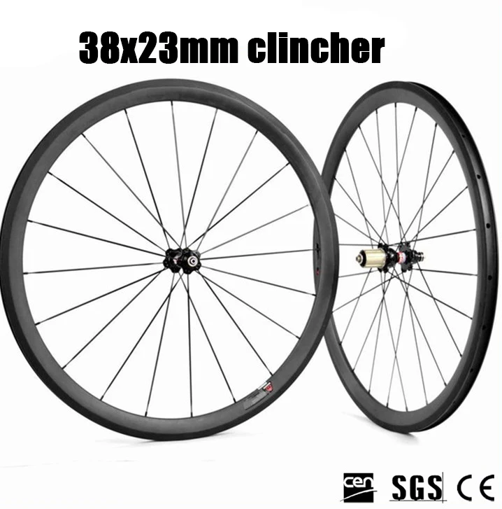 

700C Road Bike Carbon Wheels 23mm Width 38mm Depth Clincher Rim Novatec 271/372 Hub Racing Training Super Light Carbon Wheelset