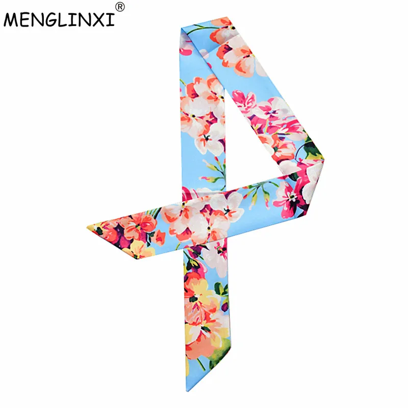 Luxury Brand Women Small Print Silk Scarf Floral Style Head Scarf Headband Handle Bag Ribbons Female Tie Small Long Scarves