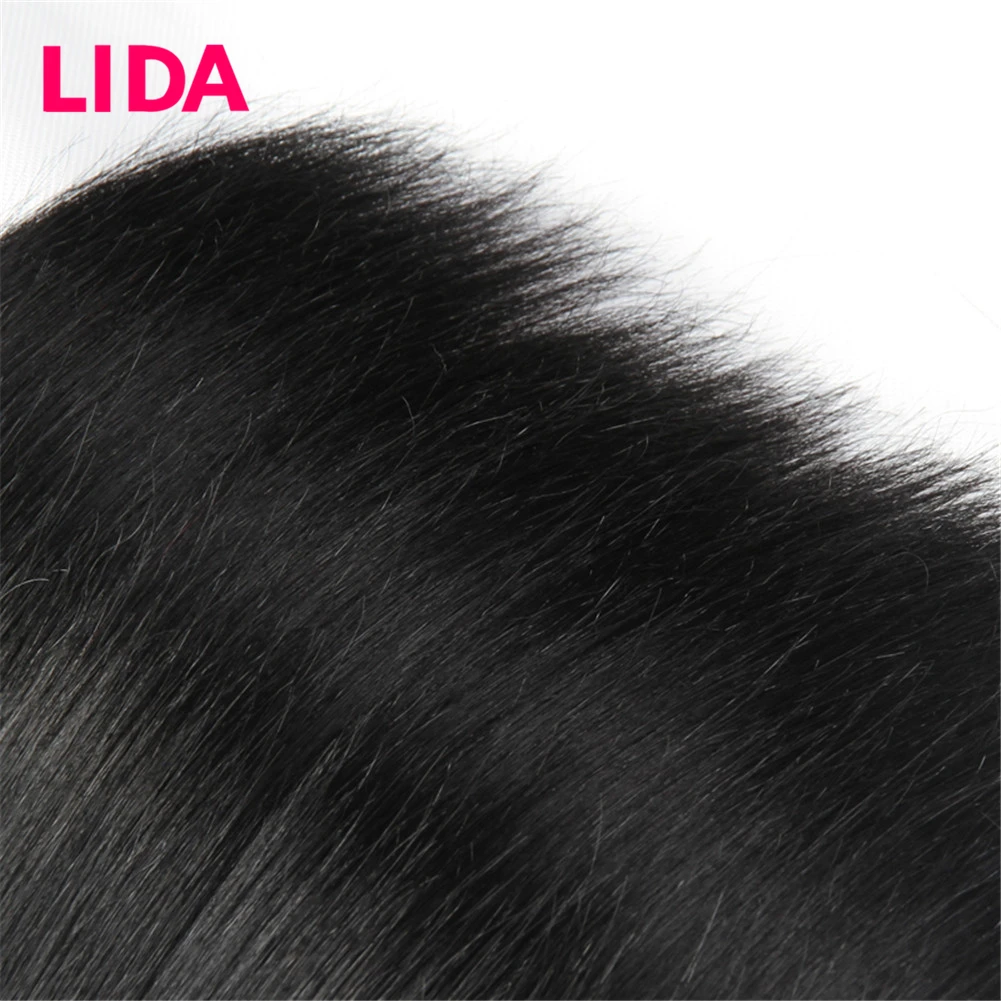 LIDA 100% человеческие волосы для наращивания, бразильские прямые волосы в пучках, натуральные черные человеческие волосы без повреждений, плетение 3 пупряди, сделка 100 стандарта